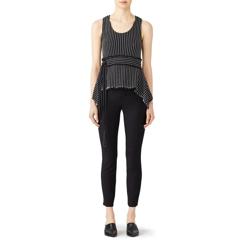 NEW DEREK LAM 10 Crosby Women Black Striped Waist Belt Tank SIZE 12/100%AUTHENTI